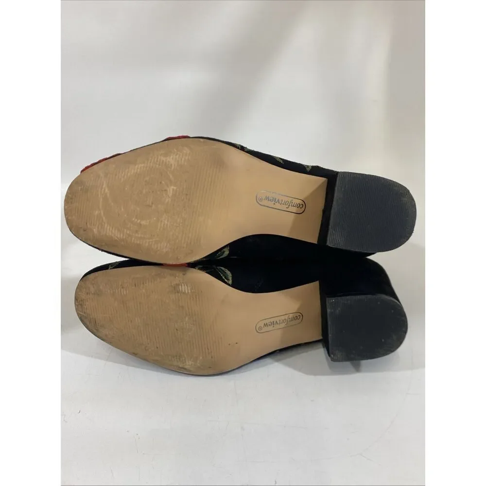 Comfortview Women's Sidney Bootie Embroidered Red Roses Black Velour Sz 7.5 Wide - Picture 11 of 14